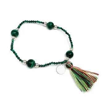 

Law silver bracelet 925m. Elastic balls lifelike green malachite pompon colors woman