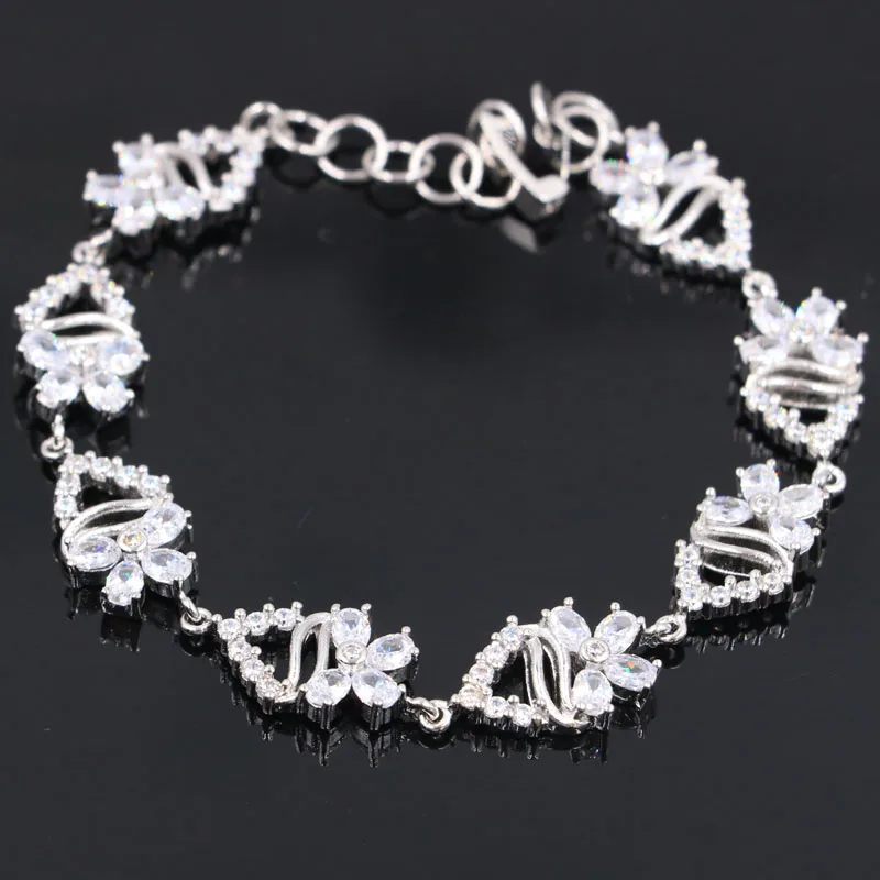 

21x10mm Created White Sapphire White CZ Woman's Present Silver Bracelet 6.5-7.5 inch