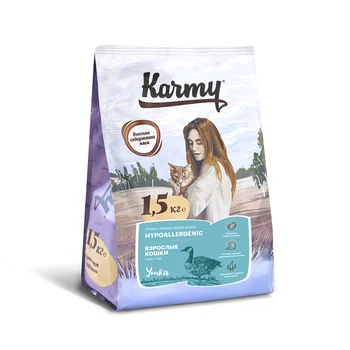 

Dry food Karmy hypoallergenic cat, inclined to Food Allergy Duck 1,5кг