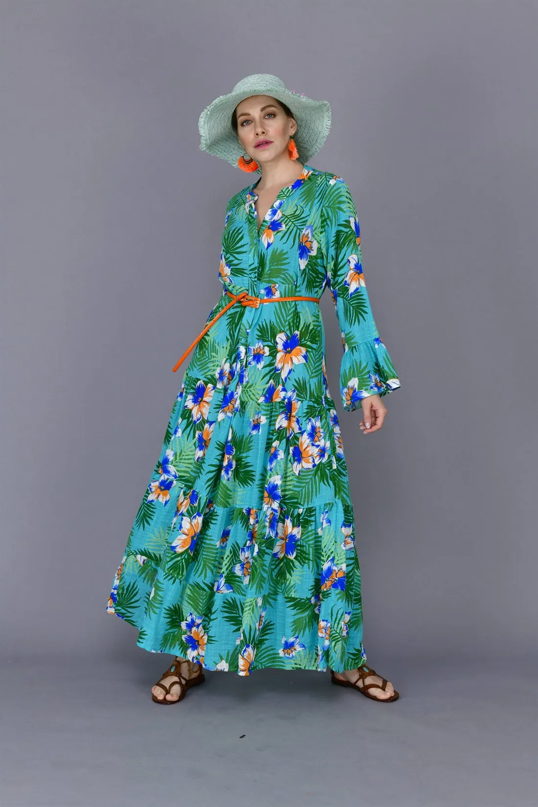 

Park Fashion Exotic Patterned Ruffle Long Dress 2022 New Season Women's Summer And Spring Clothing Collections