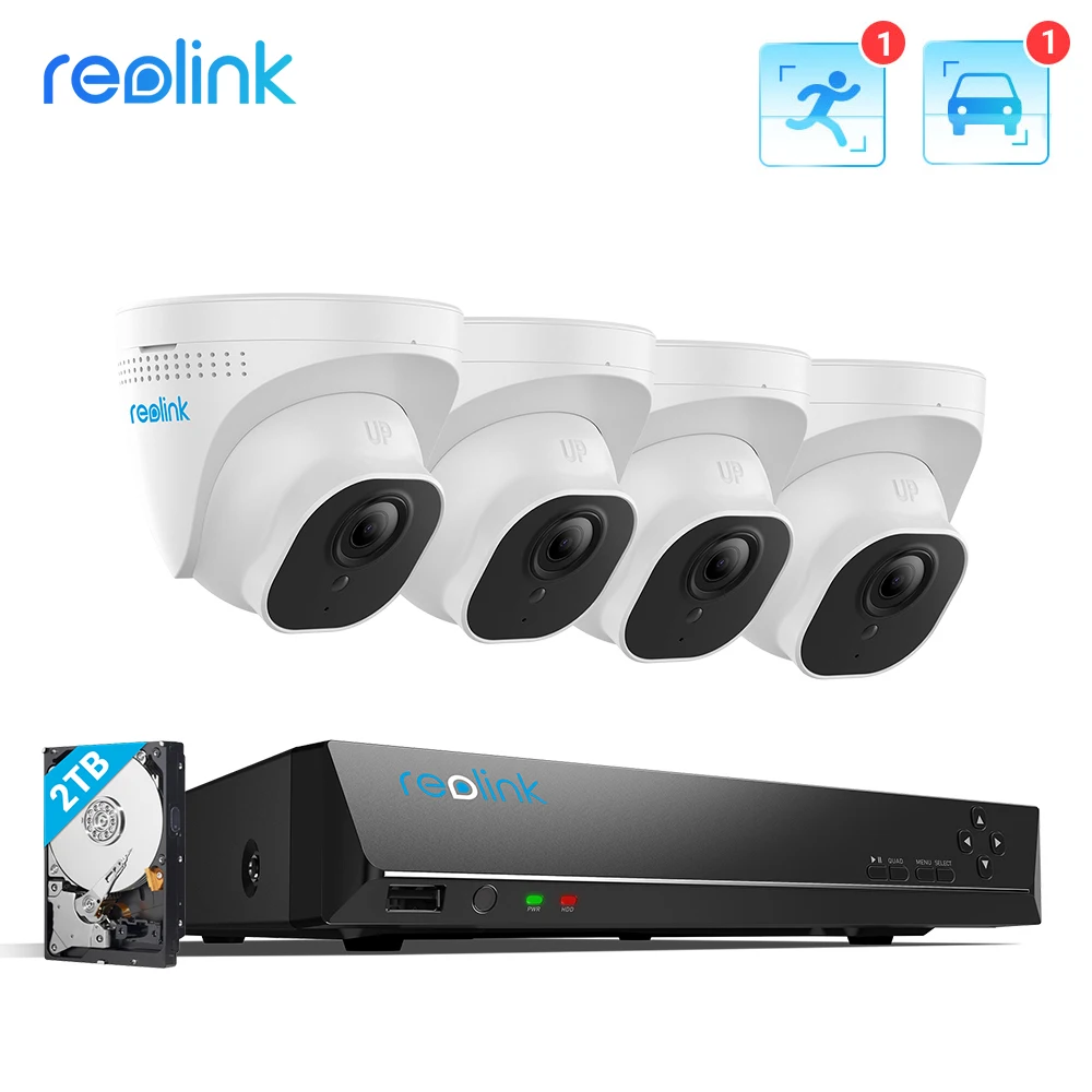 Reolink-Kit de NVR POE inteligente para el hogar, dispositivo de grabación de 5MP Super HD 24/7, HDD de 2TB con detección de personas/coche, sistema de seguridad RLK8-520D4-A