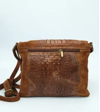 

real leather suede bag, brown crocodile effect