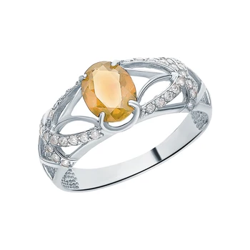 

Silver ring with cubic zirconia and citrine sunlight sample 925