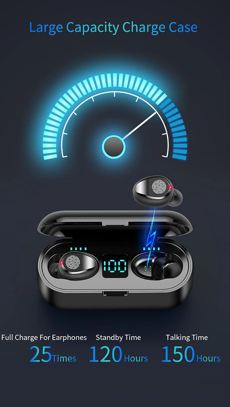 F9 TWS Bluetooth наушники 5,0 Bluetooth гарнитура с микрофоном громкой связи Наушники Беспроводные наушники-вкладыши с 2000 мАч зарядная коробка