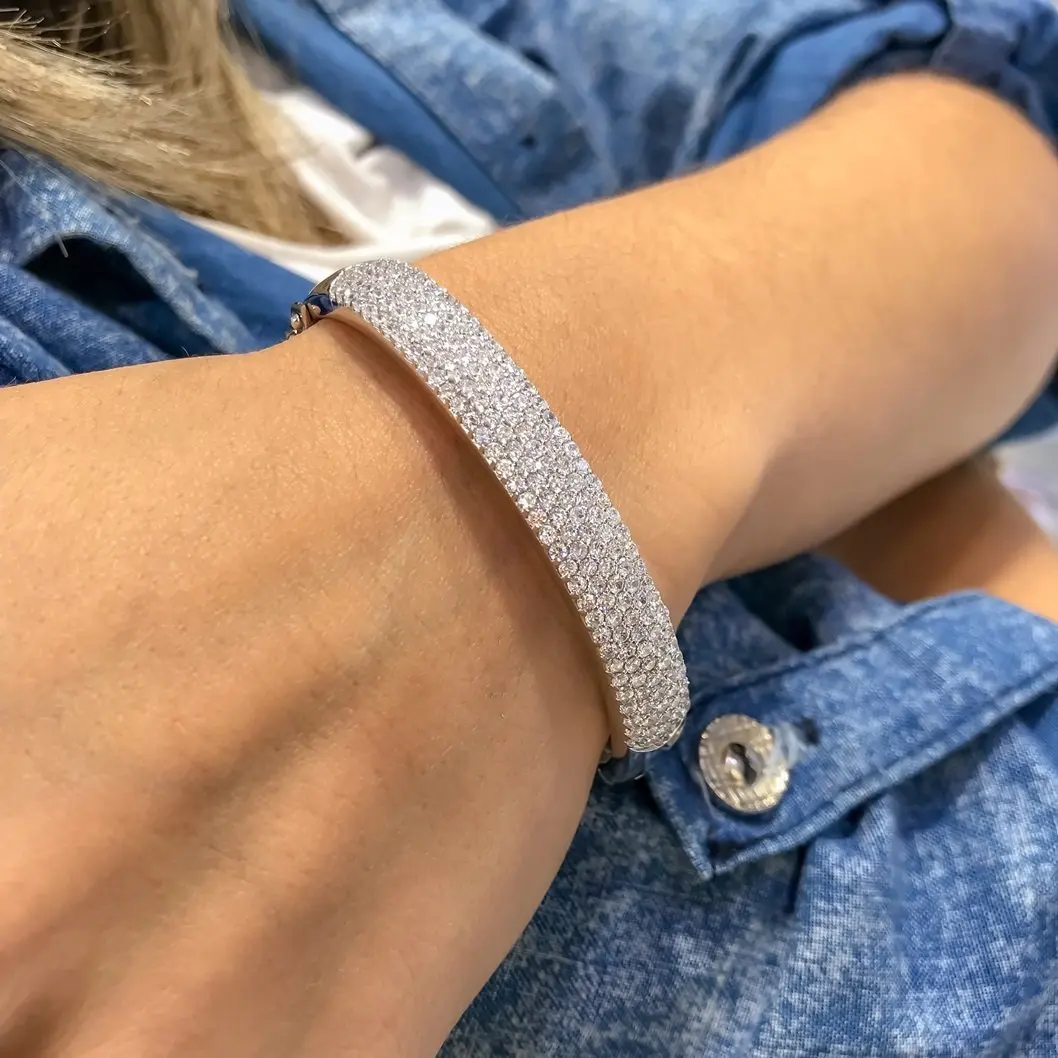 5 row Stone Classical Avant-Garde Silver Handcuffs Bracelet Bangle