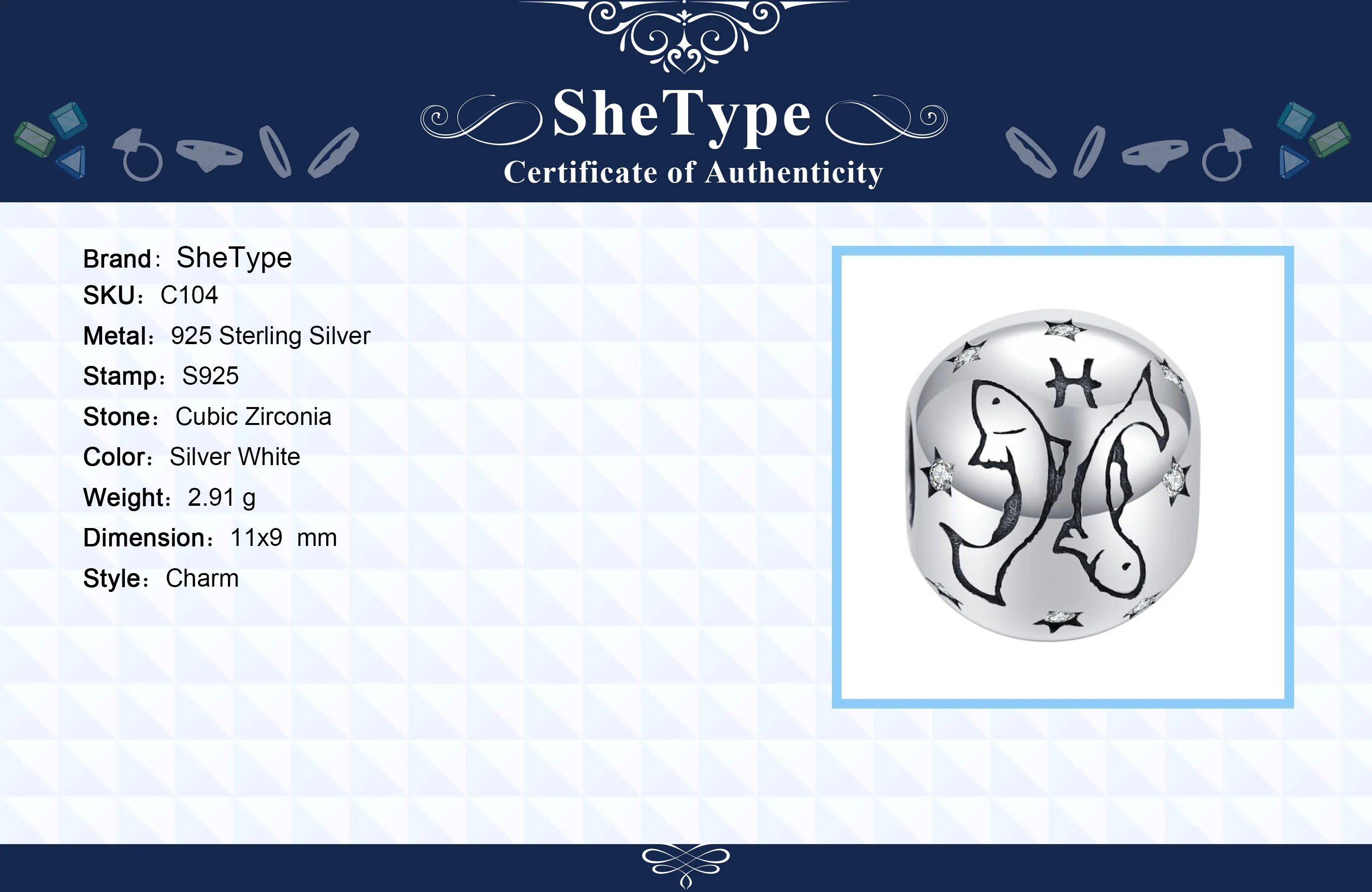 SheType 2,8 г Круглый бисер с изображением созвездия для женщин, ювелирные изделия для изготовления рыбы, чистая звезда, шарм, серебро 925 пробы