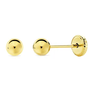 

18k gold earrings smooth ball 4mm. Woman close nut