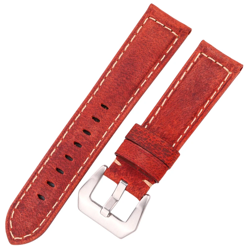 Retro Genuine Leather Brown Watchband with Metal Pin Buckle Accessories