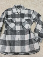 Loose Top Blouses Shirts Grey Plaid Pocket Chic Female Casual Fashion Women Ladies Streetwear