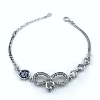 

Imported Quality Thick Chain Infinity Heart Silver Bracelet