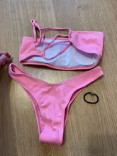 Bikini sin tirantes para mujer, bañador de 2 piezas, ropa de baño unicolor, conjunto de Bikini Sexy para mujer, traje de baño de cintura alta con Push-up, Bikini rosa y azul 2020