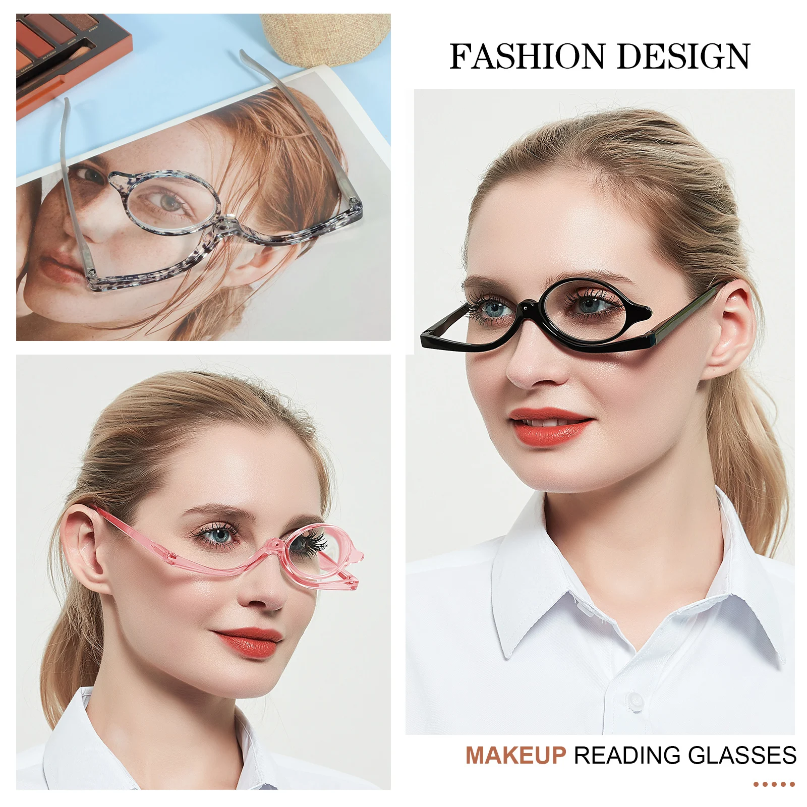 Gafas para maquillaje, gafas para maquillarse los ojos, lentes de aumento  de ojos, Maquillaje Gafas de Lectura Aumento Voltear Cosmético Lecotres,  herramientas esenciales de maquillaje femenino(#1) Ecomeon no