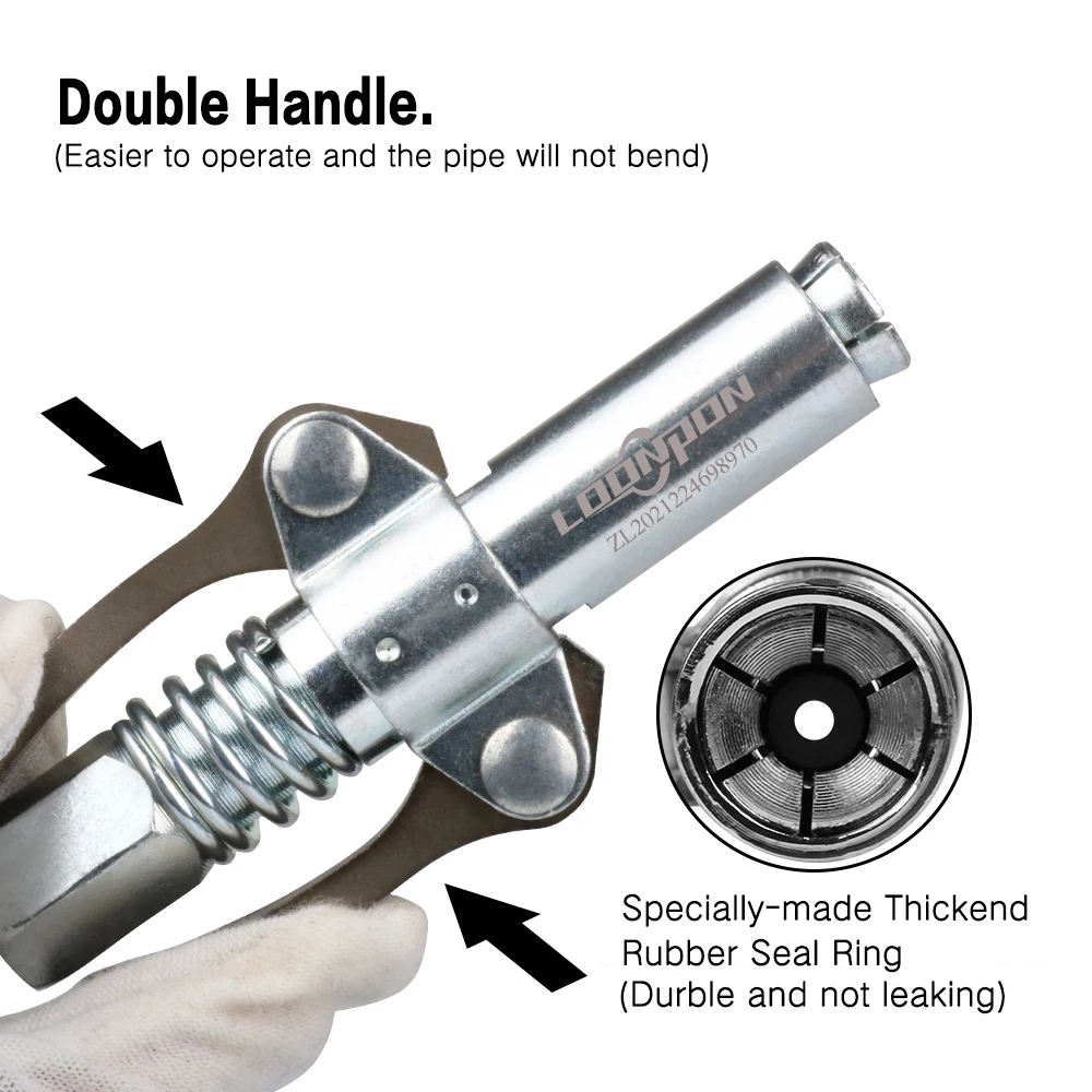 Lock On Tool Grease Gun Accessories Coupler Heavy-Duty Double Handle Quick Release Nozzle Oil Pump Car Syringe Lubricant Tip oil pump,grease gun,grease gun coupler