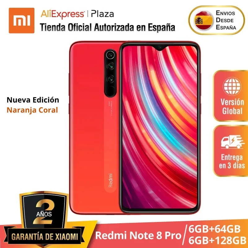 Xiaomi Redmi Note 8 Pro (64GB /128GB ROM con 6GB RAM Cámara de 64MP Android Nuevo Móvil) [Teléfono Móvil Versión Global para Esp