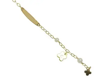 

Girl's bracelet in yellow gold with identity plate and perlites