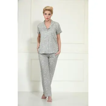 

Etoile women's spring/summer Cotton Woven Short Sleeve Complete Dug up/collar-Pocket pajamas set 98098
