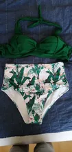 Bikini femenino con cuello Halter y cintura alta, traje de baño con cuello halter y cintural alta con estampado floral en talla XXL