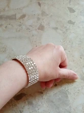 Pulsera elástica con diamantes de imitación de cristal para mujer, brazalete de oro ostentoso, joyería nupcial para boda, 4/5/8 filas