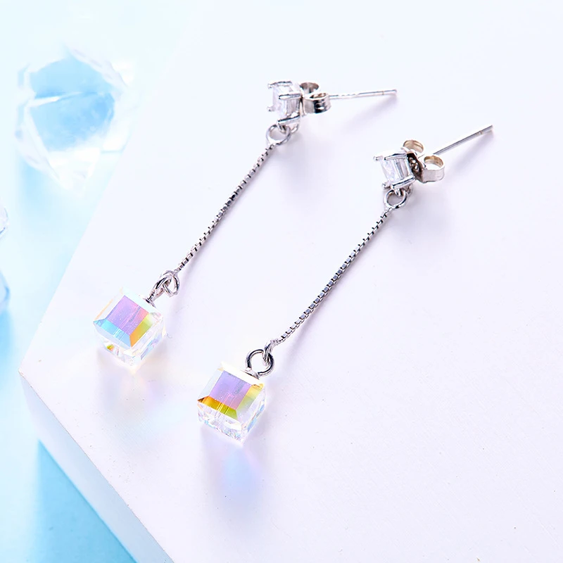 Warme Farben серьги с кристаллами Swarovski для женщин, S925 Серебряные квадратные кубические цветные Кристальные серьги-капли