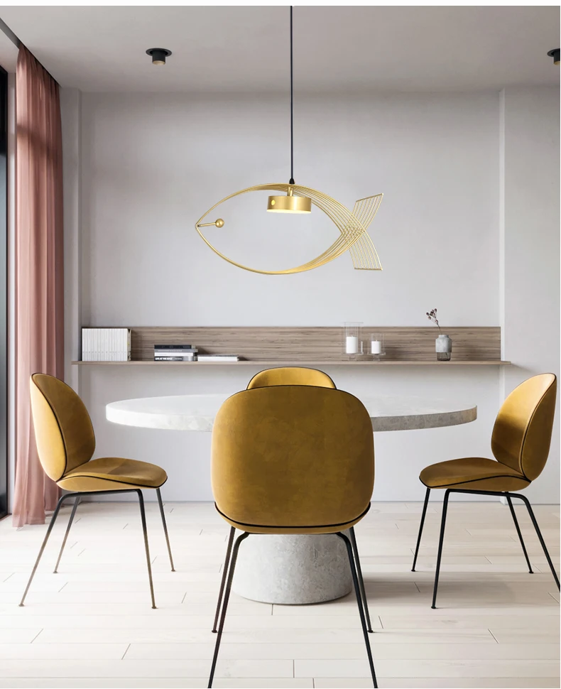 Modern LED Chandeliers For The Kitchen Dining Table Creative Fish Iron Hanging Lights Gold Black White Ceiling Pendant Lamp 2022 entryway chandelier