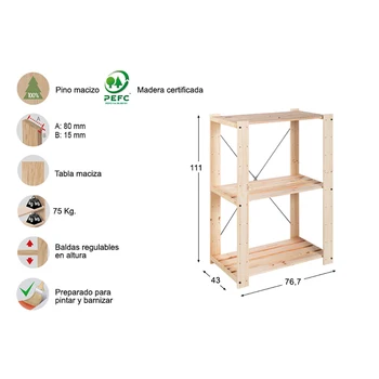 

ESTANTERIA alistada EVOLUTION 3 111X76,7X43CM ASTIGARRAGA solid pine