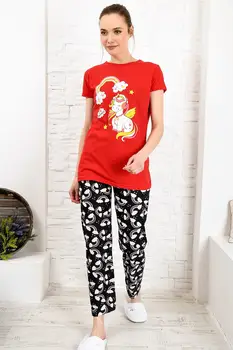 

Trend Alacati Style Women Red Printed Pajamas set ALC-X3969