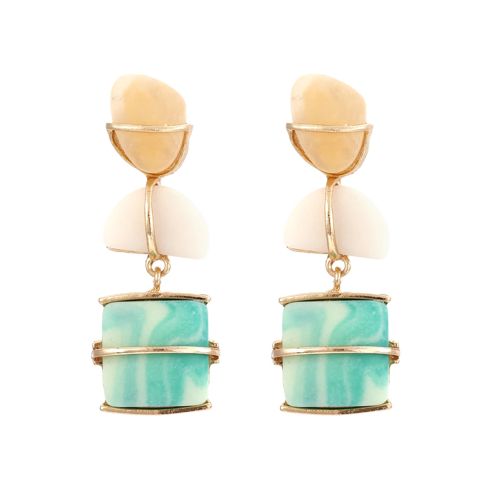 

ZA New Vintage Geometric Metal Semi Precious Stones Earrings Fashion Gold Color Alloy Dangle Earrings For Women Jewelry