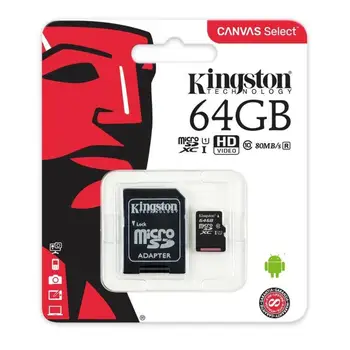 

Tarjeta Micro SD 64GB Class 10 Canvas Kingston-Original-MicroSD Tarjeta de Memoria