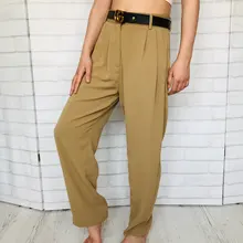 Suit Pants High-Waist Pocket Black Trousers Spring Loose Elegant Female Office Lady Women