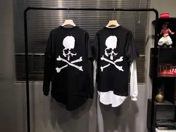 

Hip-hop Splicing sleeves Mastermind Japan-world T-shirts Men Women Black white Sleeve Oversize Back bone print Long Sleeve Tops