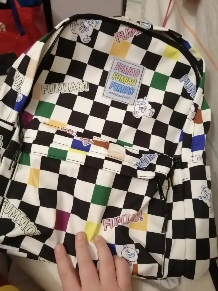 Checked Squares Fashion Backpack Rainbow Cabin