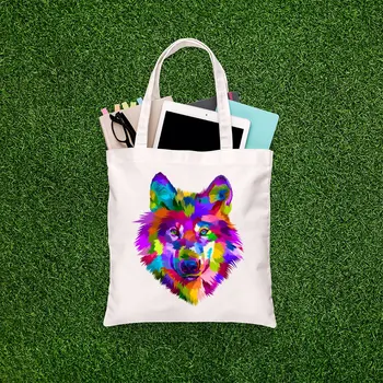 

Angemiel Bag Colorful Wolf Portrait Shopping Beach Tote Bag