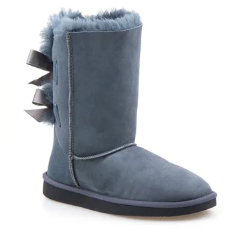 

Genuine Suede Sheepskin Single Bow Women Boots Ugg Design Uggs Сапоги угги