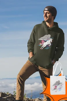 

Angemiel Wear Flying Sweet Unicorn Green Men 'S Hooded Sweatshirt Bags Kombin