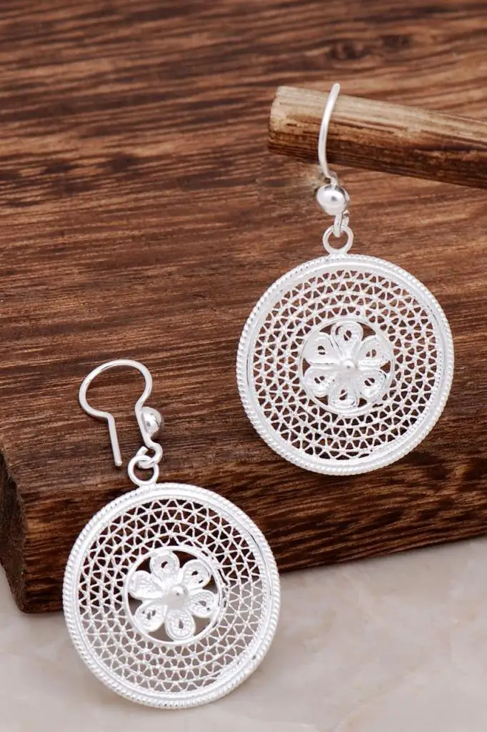 

Filigree Flower Shaky Design Silver Earrings4607 High Quality Hand Made Original Filigree Silver Jewellery Gift for Women