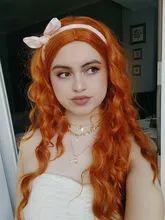 FEELSI-Peluca de cabello sintético para mujer, postizo largo de onda de agua, Color negro y naranja, Rojo puro, fibra de alta temperatura, tamaño medio