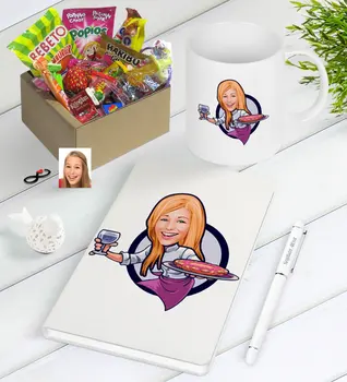 

Personalized Women 'S Chef Caricature Of Nostalgic Lezzetler Notebook Pen Mug Gift Seti-13