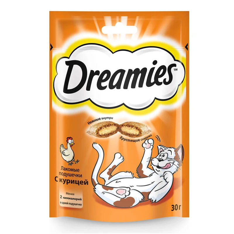 Лакомство для кошек DREAMIES лакомые подушечки с курицей 30г