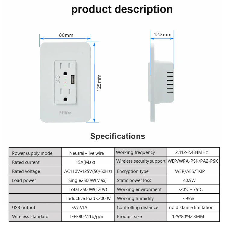 Remote Control Outlet Power Socket Receptacle US-Plug 120V For