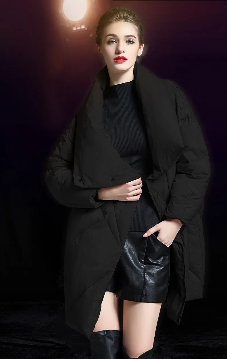 Obrix крутая трендовая женская теплая куртка с наполнителем из утиного пуха, Кашемировое Пальто с высоким воротником, на молнии, с широкой талией, Зимняя парка для женщин