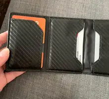 DIENQI-Monedero con revestimiento de metal para hombre, minitarjetero con antibloqueo Rfid, adecuada para guardar tarjeta de identificación, de cuero, monedero masculino de carbono con cremallera