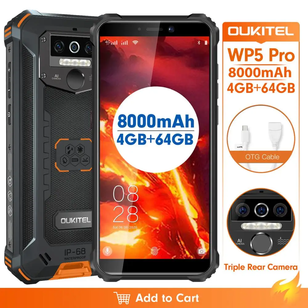OUKITEL 4 Гб 64 WP5 Pro смартфон 8000 мАч 5 дюйма Android10 мобильный телефон тройной Камера уход
