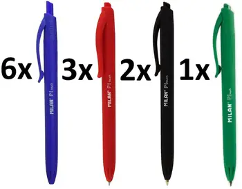 

Pens milan 12 assorted (6 Blue, 2 black, 3 reds, 1 Green)