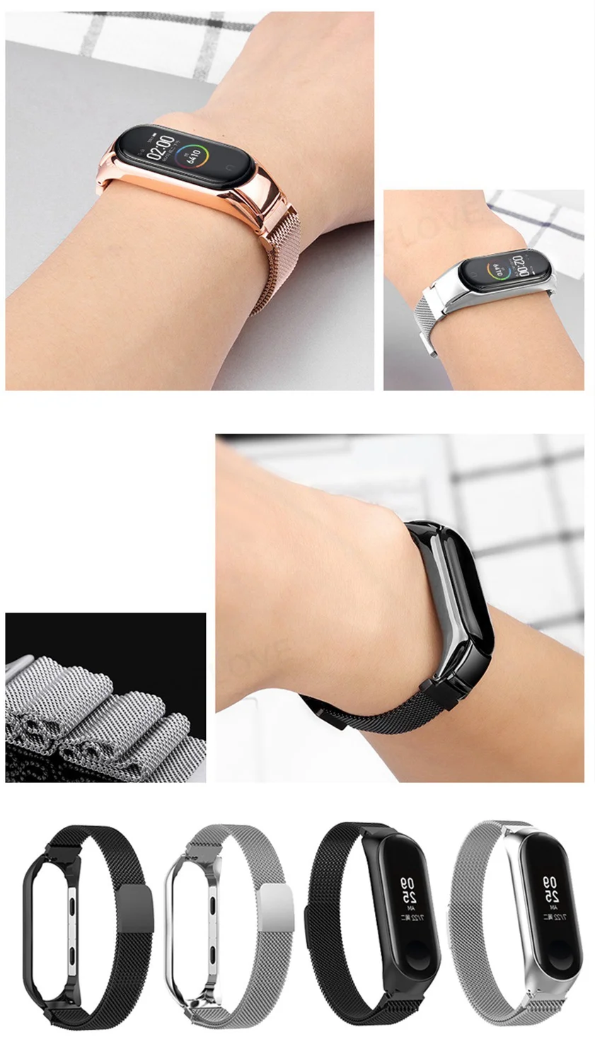 For XIAOMI MI BAND 3 4 Magnetic Metal Stainless Steel Strap Wrist Smart Bracelet Fashion Magnet Wristband New Band3 Band4 Miband