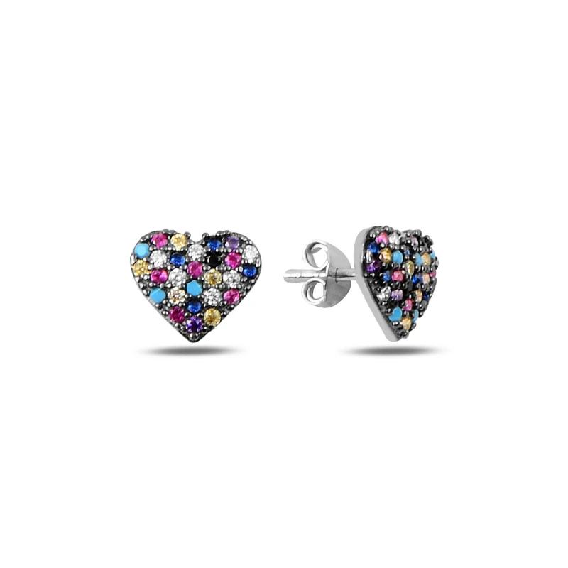 

Silver 925 Sterling Mixed Color Zircon Stone Heart Earrings