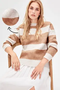 

Trendyol WOMEN-Camel Striped Silvery Sweater Sweater TWOAW20XS0005