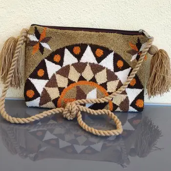 

Mochila wayuu two Tote made handbag geometric black-blue