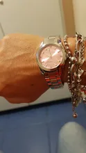 CHRONOS-Reloj de acero inoxidable con diamantes de imitación para mujer, pulsera de plata, cuarzo, resistente al agua, analógico, de negocios, esfera rosa y azul