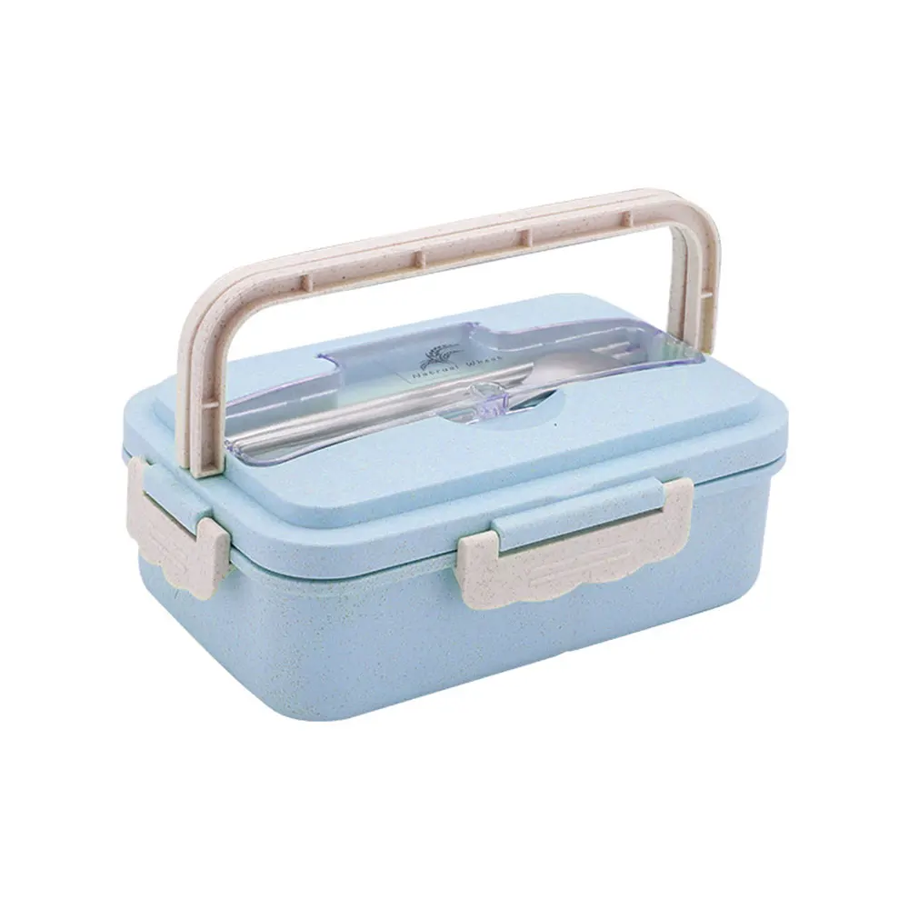 

1000ML Wheat straw Portable With handle lunch box With lid Partition Fresh food box with Tableware for Worker Student