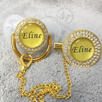 

MIYOCAR custom any glitter name photo clear bling pacifier and pacifier clip black BPA free dummy bling glitter design P1-BG